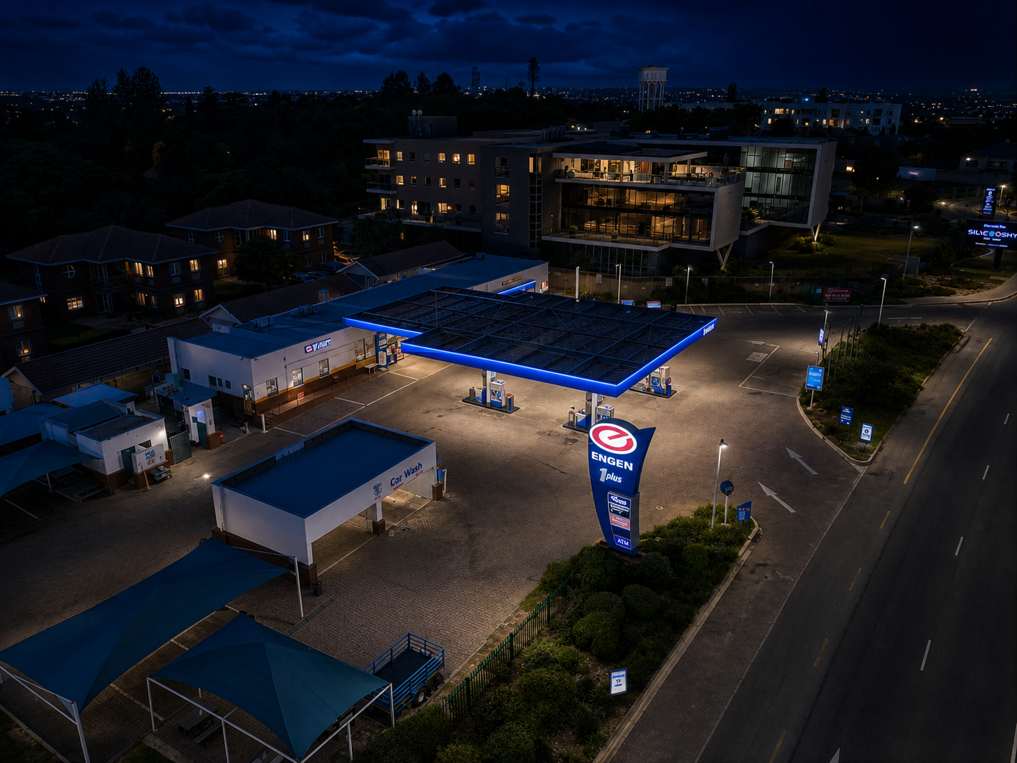 Engen Main Road Bryanston station at night